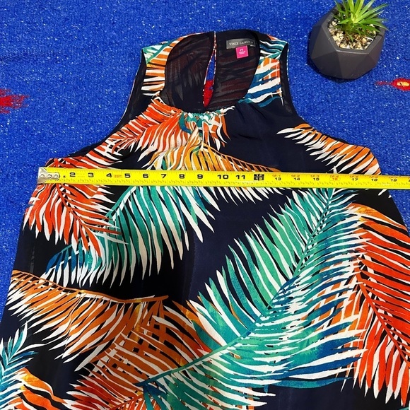 😊Vince Camuto Sundress  Multicolor Palms Sheer Sleeveless Scoop Neck size PS - Picture 6 of 11